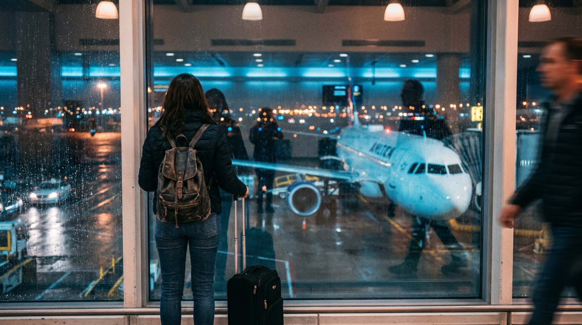 Viajantes na área de embarque de um aeroporto